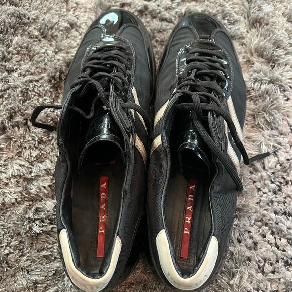 Prada Mens black Patent Leather Fabric Sneakers - Picture 1 of 14